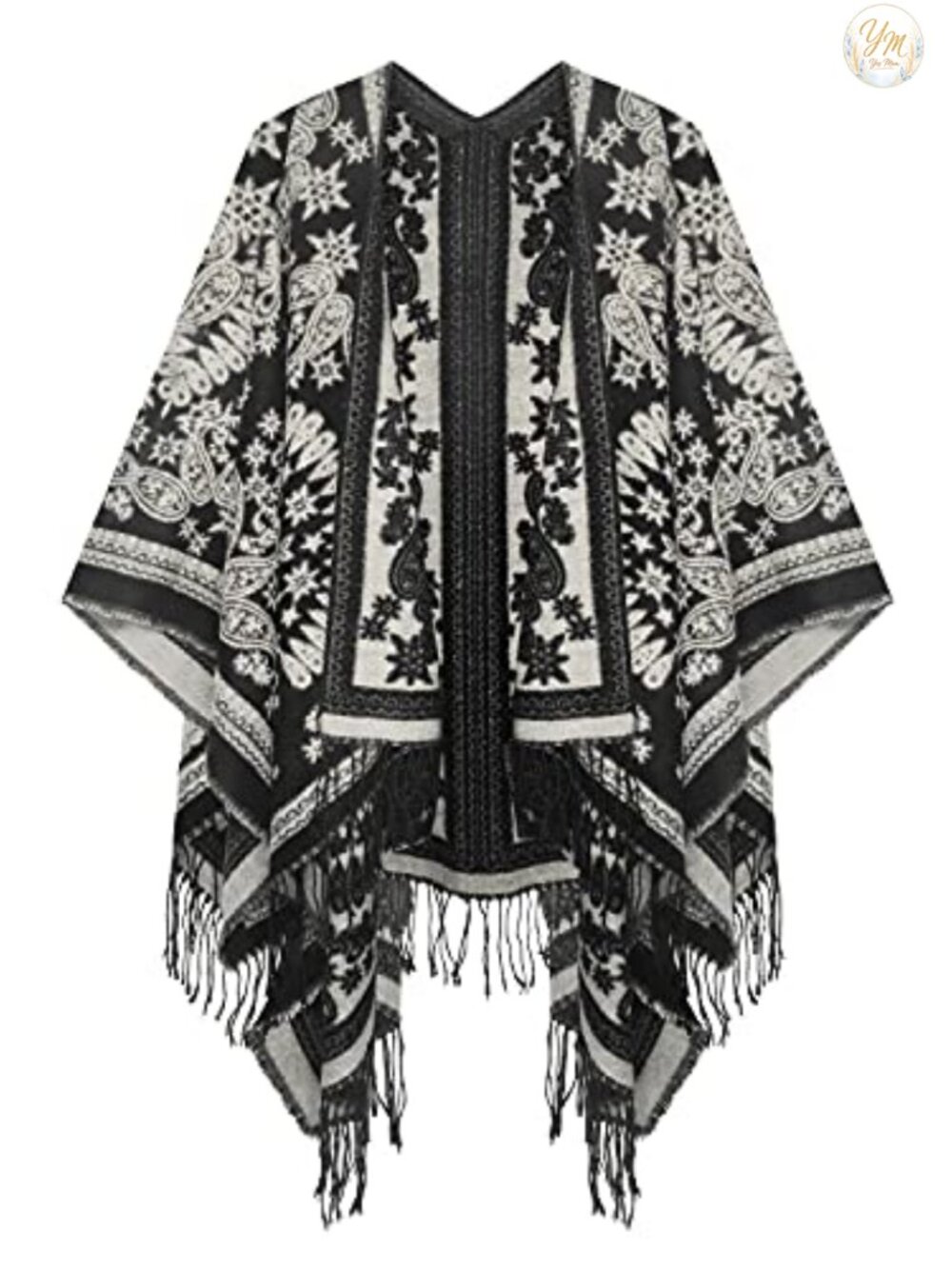 Open Front Poncho Shawl Wrap Tassel Reversible Western Printed